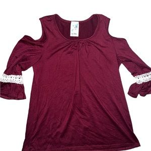 LILY BLEU | COLD SHOULDER RUFFLE LONG SLEEVE GIRLS TOP SIZE L